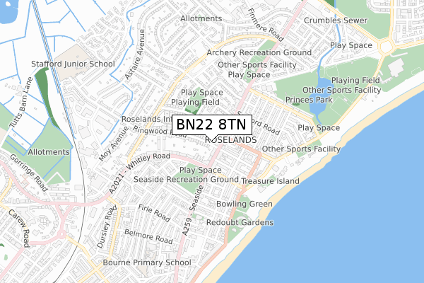 BN22 8TN map - small scale - OS Open Zoomstack (Ordnance Survey)