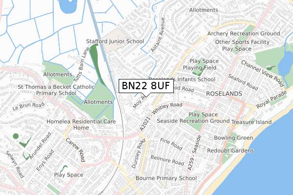 BN22 8UF map - small scale - OS Open Zoomstack (Ordnance Survey)