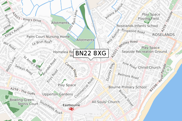 BN22 8XG map - small scale - OS Open Zoomstack (Ordnance Survey)