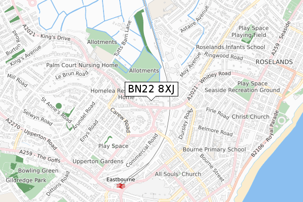 BN22 8XJ map - small scale - OS Open Zoomstack (Ordnance Survey)