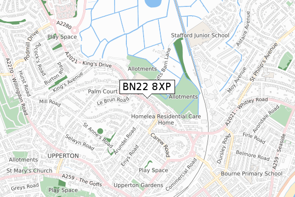 BN22 8XP map - small scale - OS Open Zoomstack (Ordnance Survey)