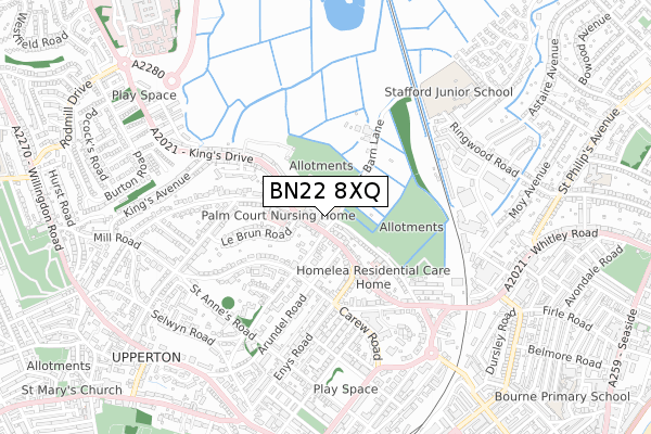 BN22 8XQ map - small scale - OS Open Zoomstack (Ordnance Survey)