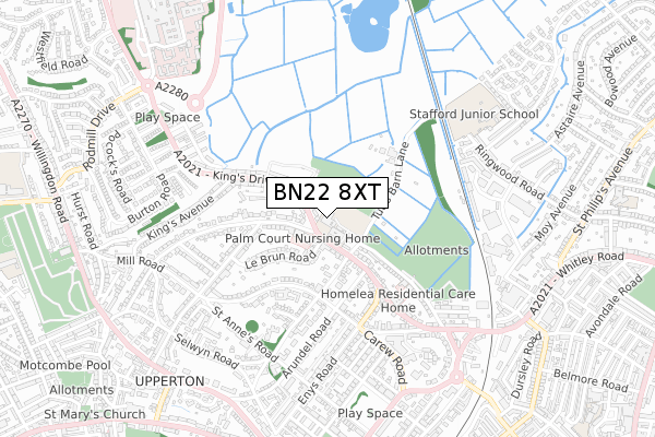 BN22 8XT map - small scale - OS Open Zoomstack (Ordnance Survey)