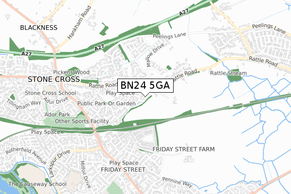 BN24 5GA map - small scale - OS Open Zoomstack (Ordnance Survey)