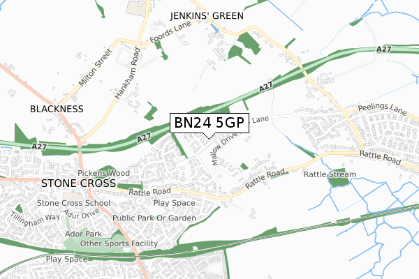 BN24 5GP map - small scale - OS Open Zoomstack (Ordnance Survey)