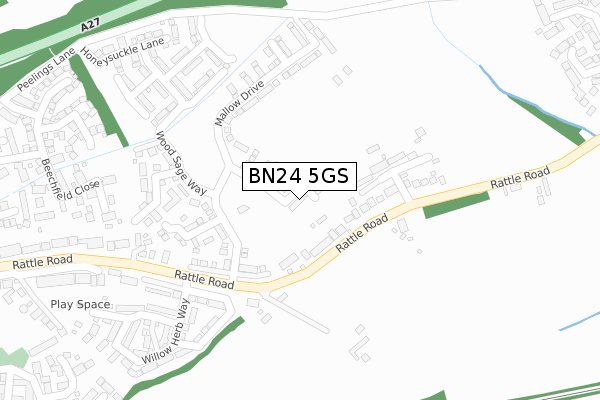 BN24 5GS map - large scale - OS Open Zoomstack (Ordnance Survey)