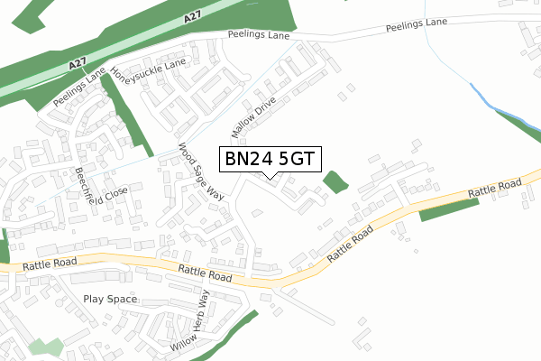 BN24 5GT map - large scale - OS Open Zoomstack (Ordnance Survey)