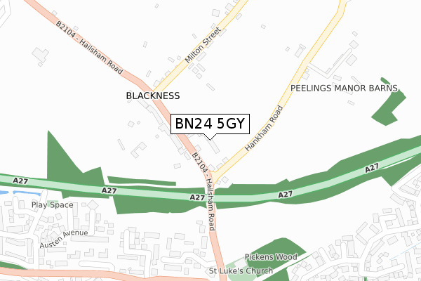 BN24 5GY map - large scale - OS Open Zoomstack (Ordnance Survey)