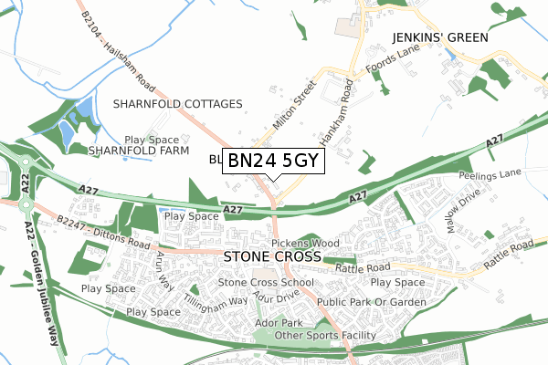BN24 5GY map - small scale - OS Open Zoomstack (Ordnance Survey)