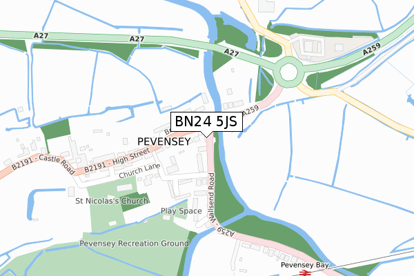 BN24 5JS map - large scale - OS Open Zoomstack (Ordnance Survey)