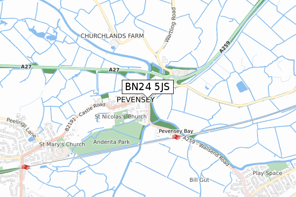 BN24 5JS map - small scale - OS Open Zoomstack (Ordnance Survey)