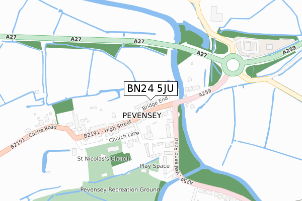 BN24 5JU map - large scale - OS Open Zoomstack (Ordnance Survey)