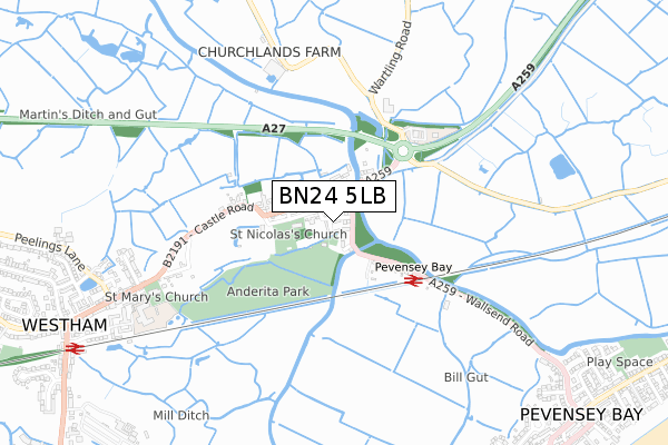 BN24 5LB map - small scale - OS Open Zoomstack (Ordnance Survey)