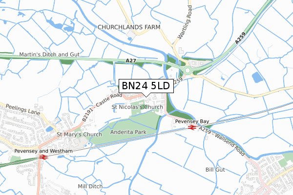 BN24 5LD map - small scale - OS Open Zoomstack (Ordnance Survey)