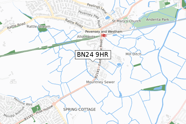 BN24 9HR map - small scale - OS Open Zoomstack (Ordnance Survey)