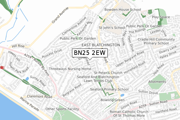 BN25 2EW map - small scale - OS Open Zoomstack (Ordnance Survey)