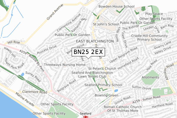 BN25 2EX map - small scale - OS Open Zoomstack (Ordnance Survey)