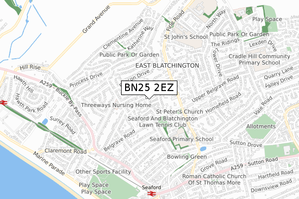 BN25 2EZ map - small scale - OS Open Zoomstack (Ordnance Survey)