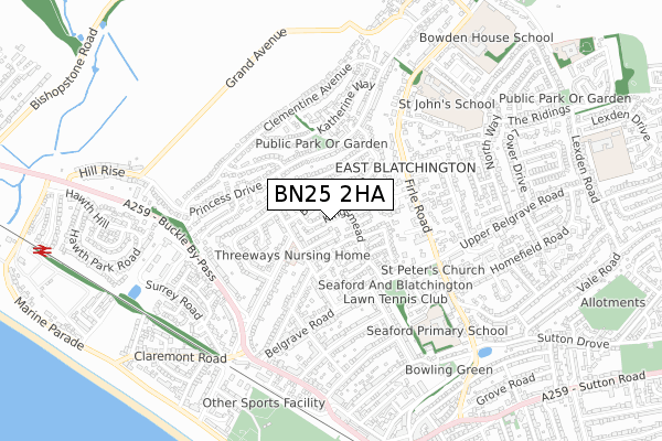 BN25 2HA map - small scale - OS Open Zoomstack (Ordnance Survey)