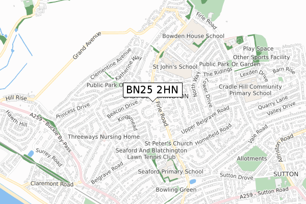 BN25 2HN map - small scale - OS Open Zoomstack (Ordnance Survey)