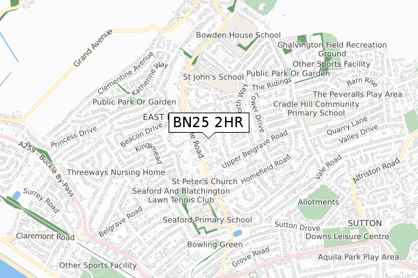 BN25 2HR map - small scale - OS Open Zoomstack (Ordnance Survey)