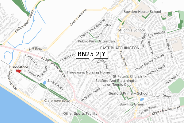 BN25 2JY map - small scale - OS Open Zoomstack (Ordnance Survey)