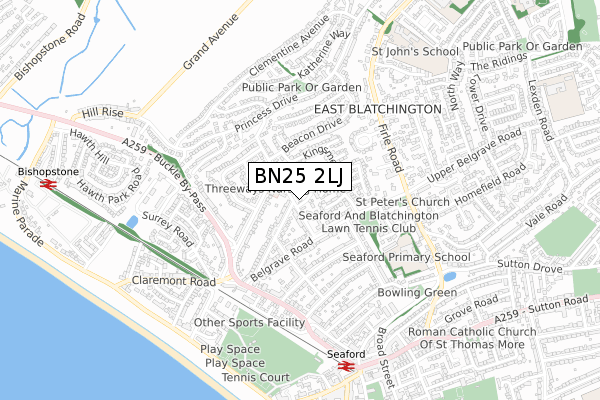 BN25 2LJ map - small scale - OS Open Zoomstack (Ordnance Survey)