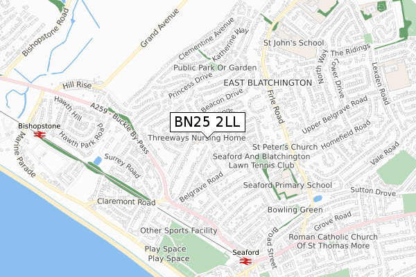 BN25 2LL map - small scale - OS Open Zoomstack (Ordnance Survey)