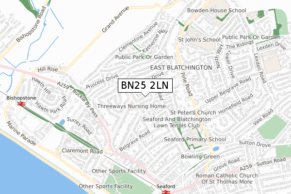 BN25 2LN map - small scale - OS Open Zoomstack (Ordnance Survey)