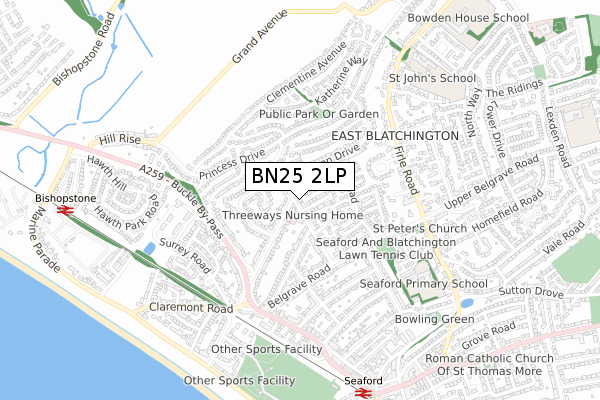 BN25 2LP map - small scale - OS Open Zoomstack (Ordnance Survey)