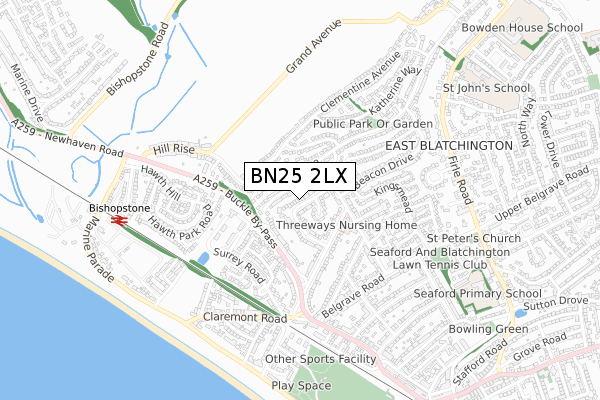 BN25 2LX map - small scale - OS Open Zoomstack (Ordnance Survey)