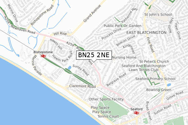BN25 2NE map - small scale - OS Open Zoomstack (Ordnance Survey)