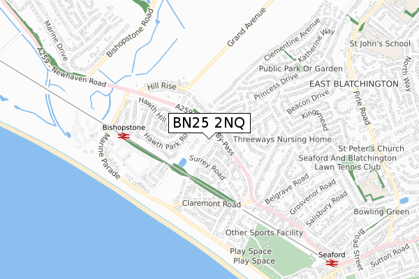 BN25 2NQ map - small scale - OS Open Zoomstack (Ordnance Survey)