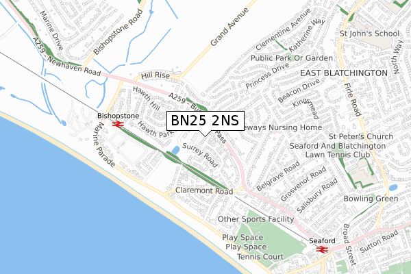 BN25 2NS map - small scale - OS Open Zoomstack (Ordnance Survey)