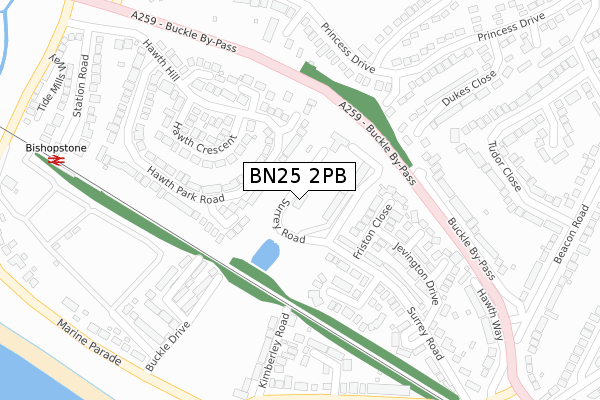 BN25 2PB map - large scale - OS Open Zoomstack (Ordnance Survey)