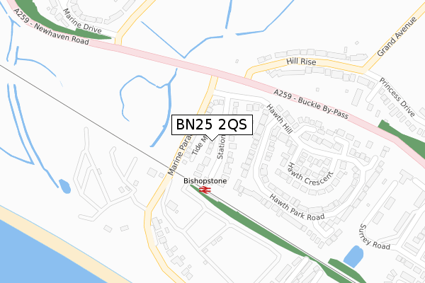 BN25 2QS map - large scale - OS Open Zoomstack (Ordnance Survey)