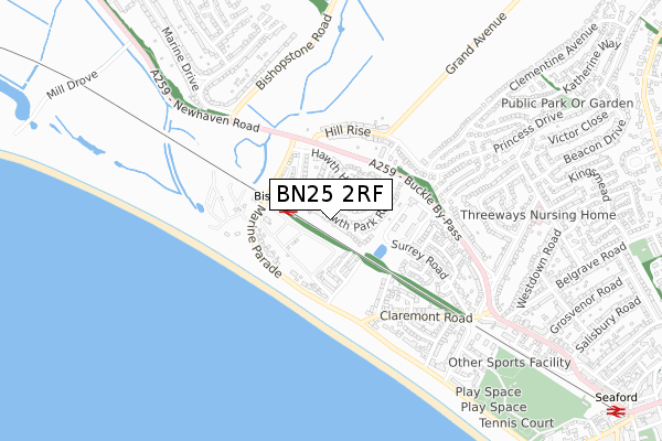 BN25 2RF map - small scale - OS Open Zoomstack (Ordnance Survey)