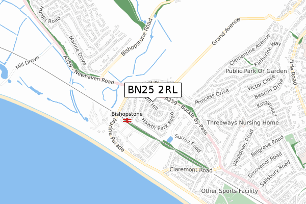BN25 2RL map - small scale - OS Open Zoomstack (Ordnance Survey)