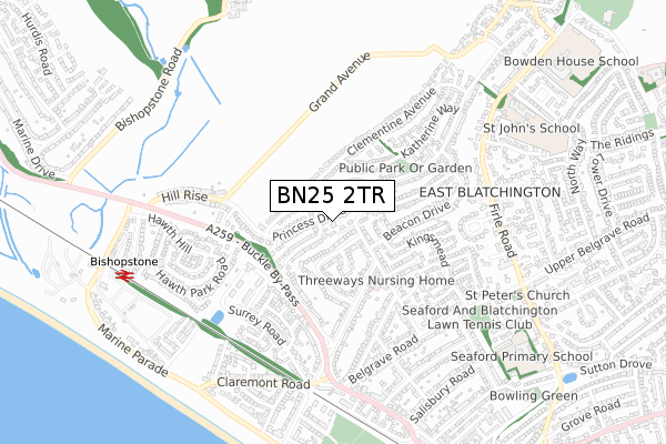 BN25 2TR map - small scale - OS Open Zoomstack (Ordnance Survey)