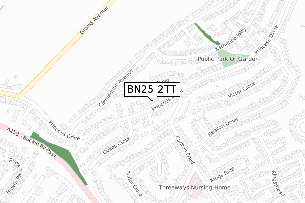 BN25 2TT map - large scale - OS Open Zoomstack (Ordnance Survey)