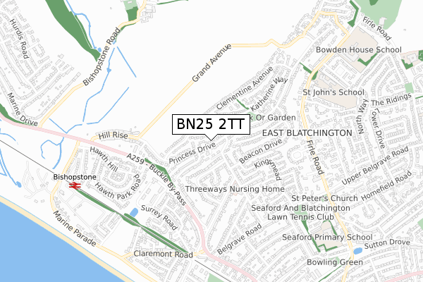 BN25 2TT map - small scale - OS Open Zoomstack (Ordnance Survey)