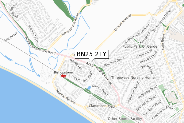BN25 2TY map - small scale - OS Open Zoomstack (Ordnance Survey)