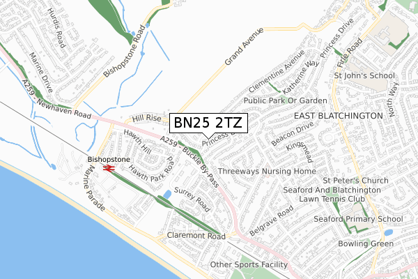 BN25 2TZ map - small scale - OS Open Zoomstack (Ordnance Survey)