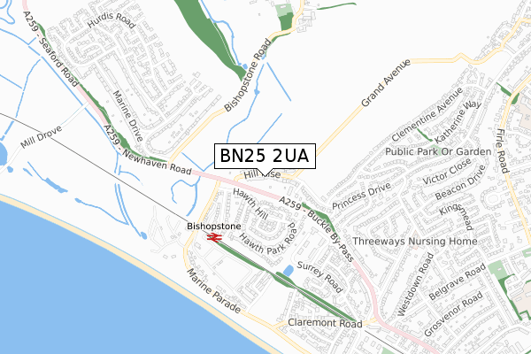 BN25 2UA map - small scale - OS Open Zoomstack (Ordnance Survey)