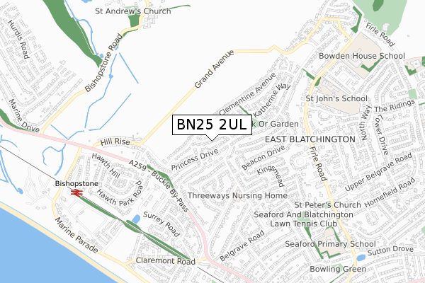 BN25 2UL map - small scale - OS Open Zoomstack (Ordnance Survey)