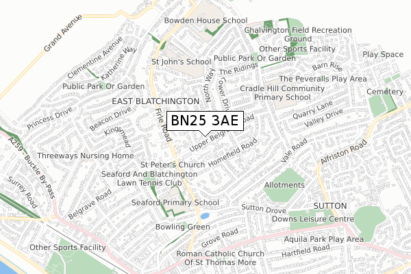 BN25 3AE map - small scale - OS Open Zoomstack (Ordnance Survey)