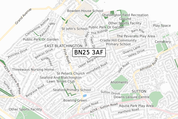 BN25 3AF map - small scale - OS Open Zoomstack (Ordnance Survey)