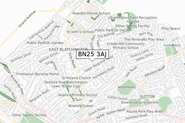 BN25 3AJ map - small scale - OS Open Zoomstack (Ordnance Survey)