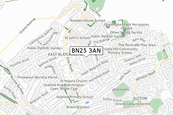 BN25 3AN map - small scale - OS Open Zoomstack (Ordnance Survey)