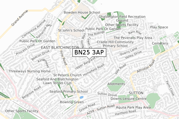 BN25 3AP map - small scale - OS Open Zoomstack (Ordnance Survey)